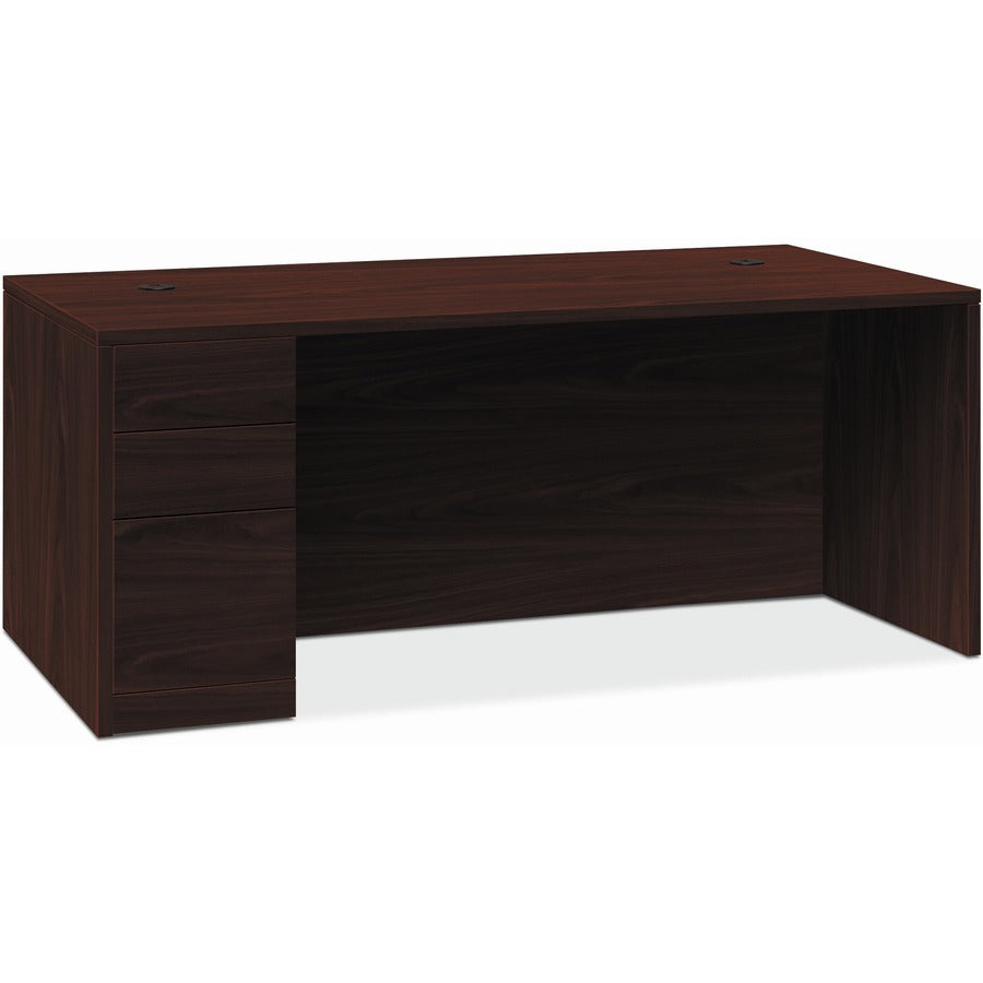 HON 10500 H105898L Pedestal Desk - 29.5" Height x 66" Width x 36" Depth - Total Drawer(s): 3Left Side - Finish: Mahogany - Lockable, Grommet - For File Storage - 1 Each