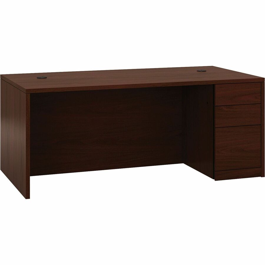 HON 10500 H105895R Pedestal Desk - 29.5" Height x 72" Width x 36" Depth - Total Drawer(s): 3Right Side - Flat Edge - Finish: Mahogany - Removable Lock, Glide, Lockable, Grommet - For File Storage - 1 Each