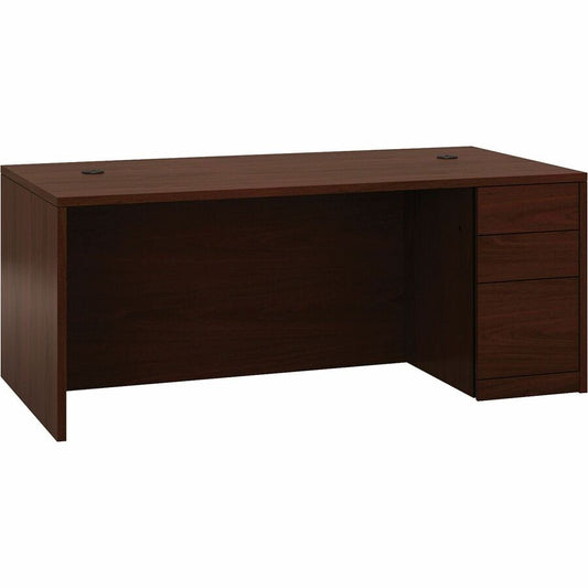 HON 10500 H105895R Pedestal Desk - 29.5" Height x 72" Width x 36" Depth - Total Drawer(s): 3Right Side - Flat Edge - Finish: Mahogany - Removable Lock, Glide, Lockable, Grommet - For File Storage - 1 Each