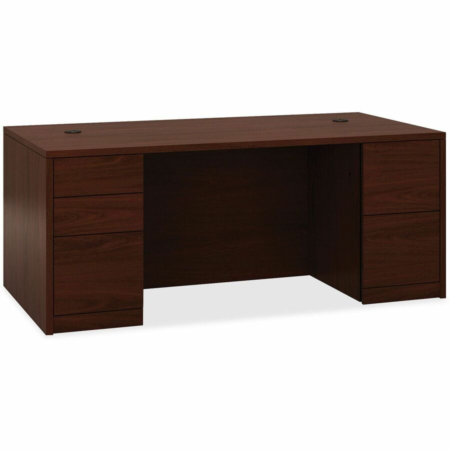 HON 10500 H105890 Pedestal Desk - 29.5" Height x 72" Width x 36" Depth - Total Drawer(s): 5 - Double Pedestal - Flat Edge - Finish: Mahogany - Removable Lock, Glide, Grommet - For File Storage - 1 Each