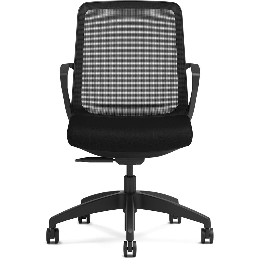 HON Cliq Chair - Fabric Seat Material - Black Back Color - Mesh Back Material - 5-star Base - Black - Armrest - 1 Each