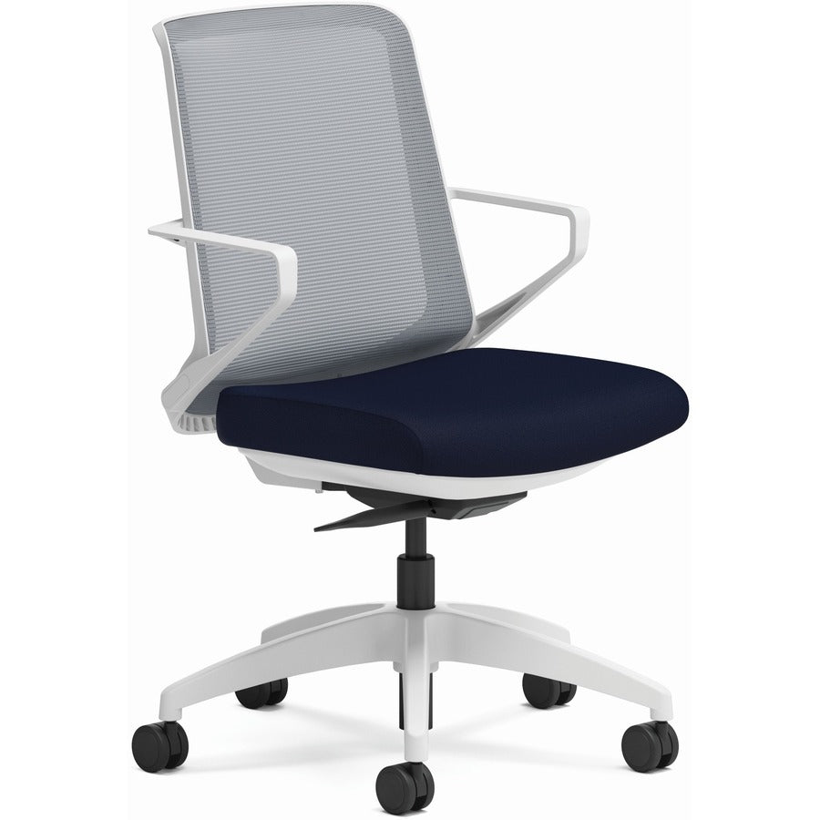 HON Cliq Chair - Navy Seat Color - Fog Back Color - Mesh Back Material - Designer White Frame Color - Navy - Armrest - 1 Each