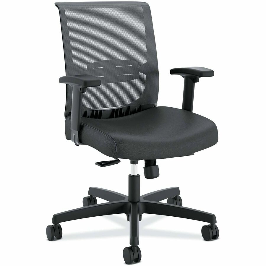 HON Convergence Chair - Vinyl Seat Material - Black Back Color - Mesh Back Material - Black Frame Color - 5-star Base - Black - 1 Each