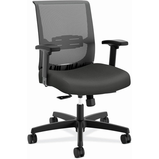 HON Convergence Chair - Black Seat Color - Vinyl, Fabric Seat Material - Black Back Color - Mesh Back Material - Black Frame Color - 5-star Base - Iron Ore - 1 Each