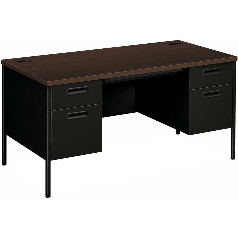 HON Metro Classic HP3262 Pedestal Desk - 29.5" Height x 60" Width x 30" Depth - Total Drawer(s): 4 - Double Pedestal - Square Edge - Finish: Mocha, Black - Glide, Removable Lock, Scratch Resistant, Spill Resistant, Stain Resistant, Liquid Resistant, St...