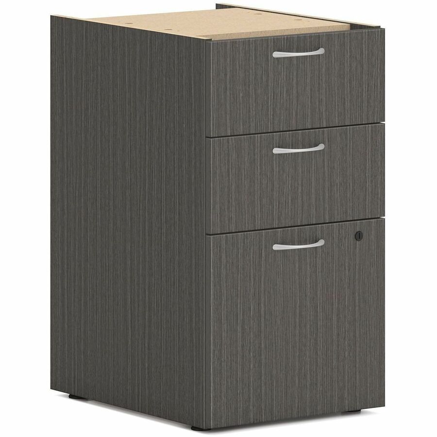 HON Mod HLPLPSBBF Pedestal - 28" Height x 15" Width x 20" Depth - Total Drawer(s): 3 - Finish: Slate Teak - Scratch Resistant, Spill Resistant, Stain Resistant - For File Storage, File - 1 Each