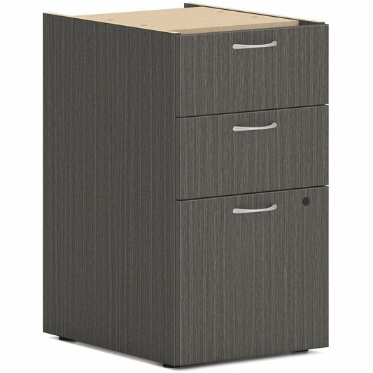 HON Mod HLPLPSBBF Pedestal - 28" Height x 15" Width x 20" Depth - Total Drawer(s): 3 - Finish: Slate Teak - Scratch Resistant, Spill Resistant, Stain Resistant - For File Storage, File - 1 Each