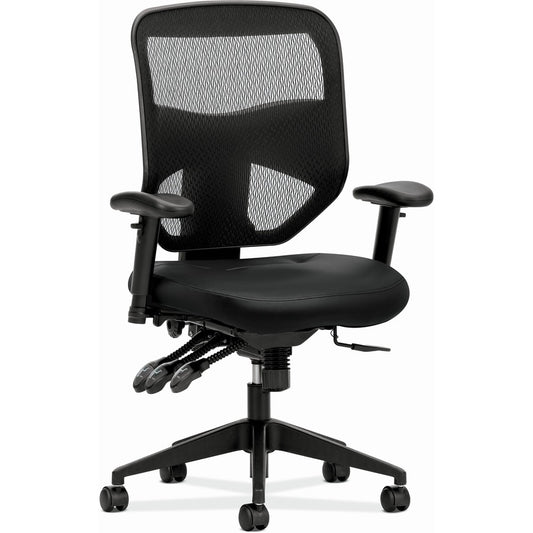 HON Prominent Chair - Black Seat Color - Bonded Leather Seat Material - Black Back Color - Mesh Back Material - Black Frame Color - High Back - 5-star Base - Black - 1 Each