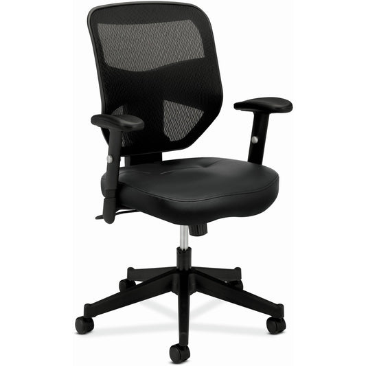 HON Prominent Chair - Black Seat Color - Bonded Leather Seat Material - Black Back Color - Reinforced Resin, Mesh Back Material - Black Frame Color - High Back - 5-star Base - 1 Each