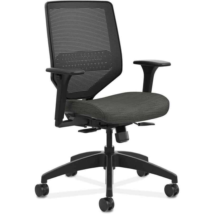 HON Solve Chair - Fabric Seat Material - Black Back Color - Mesh Back Material - Black Frame Color - Mid Back - Ink - 1 Each