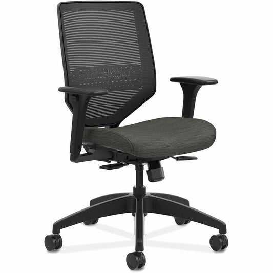 HON Solve Chair - Fabric Seat Material - Black Back Color - Mesh Back Material - Black Frame Color - Mid Back - Ink - 1 Each