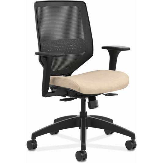 HON Solve Chair - Fabric Seat Material - Black Back Color - Mesh Back Material - Black Frame Color - Mid Back - Putty - 1 Each
