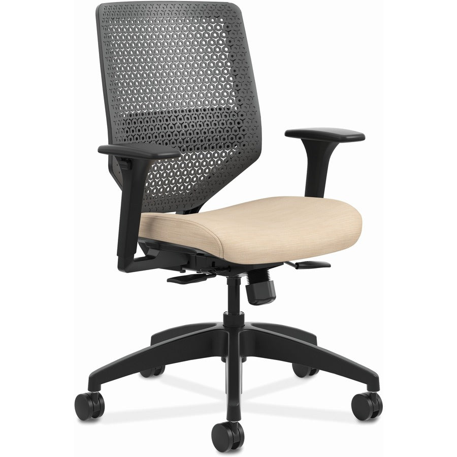 HON Solve Chair - Fabric Seat Material - Charcoal Back Color - Black Frame Color - Mid Back - Putty - 1 Each