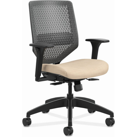 HON Solve Chair - Fabric Seat Material - Charcoal Back Color - Black Frame Color - Mid Back - Putty - 1 Each