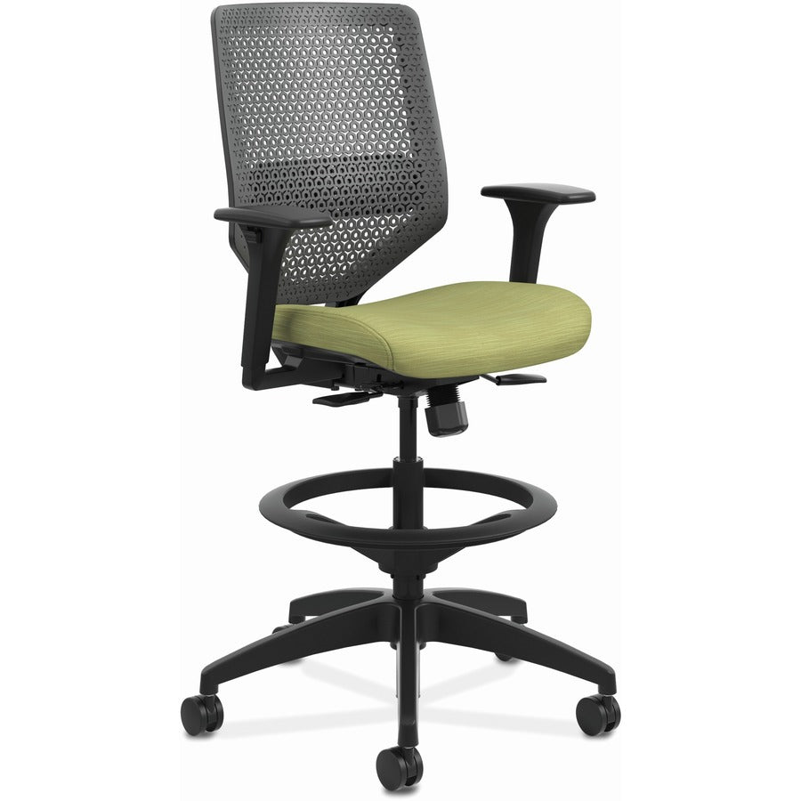 HON Solve Sitting Stool - Fabric Seat Material - Charcoal Back Color - Mesh Back Material - Black Frame Color - Mid Back - 5-star Base - Meadow - 1 Each