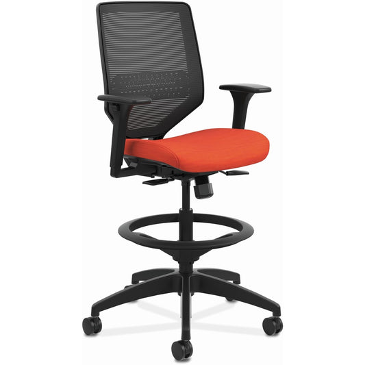 HON Solve Sitting Stool - Fabric Seat Material - Black Back Color - Mesh Back Material - Black Frame Color - Mid Back - 5-star Base - Bittersweet - 1 Each