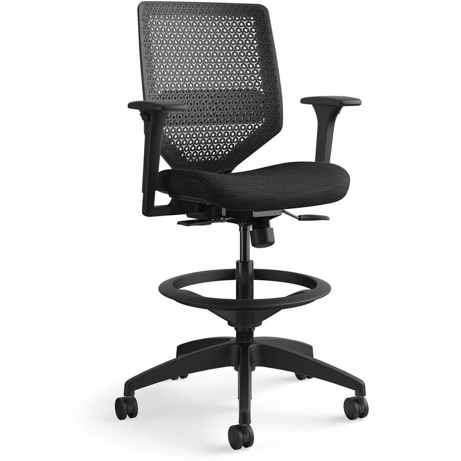 HON Solve Sitting Stool - Fabric Seat Material - Charcoal Back Color - Mesh Back Material - Black Frame Color - Mid Back - 5-star Base - Ink - 1 Each