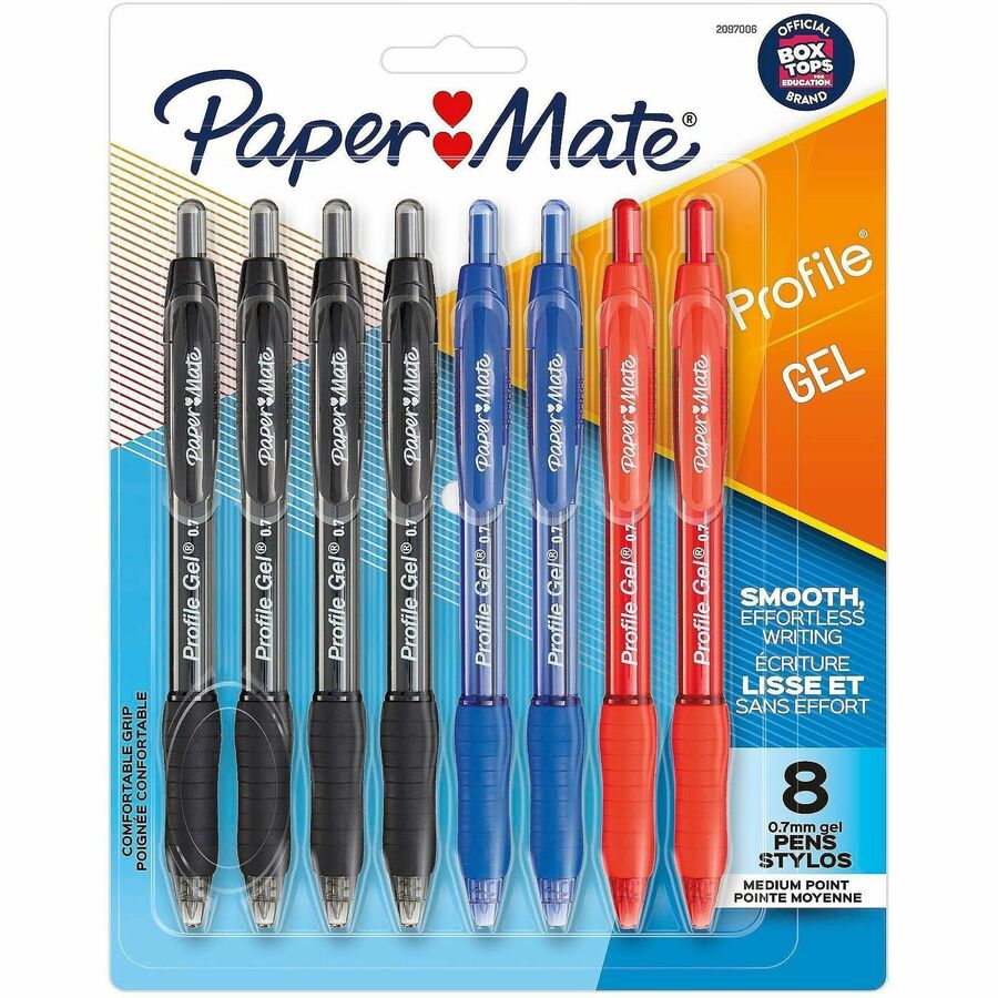 Paper Mate Profile Gel Pen - Retractable - Black, Blue, Red Ink - Gel-based - 8 / Pack