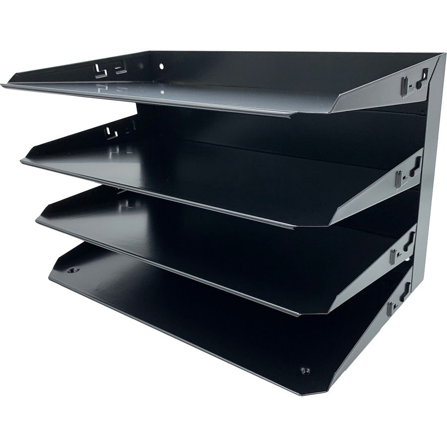 Huron Horizontal Slots Desk Organizer - 4 Compartment(s) - Horizontal - 15" Height x 9.25" Width x 8.60" Depth - Durable - Black - Steel - 1 Each