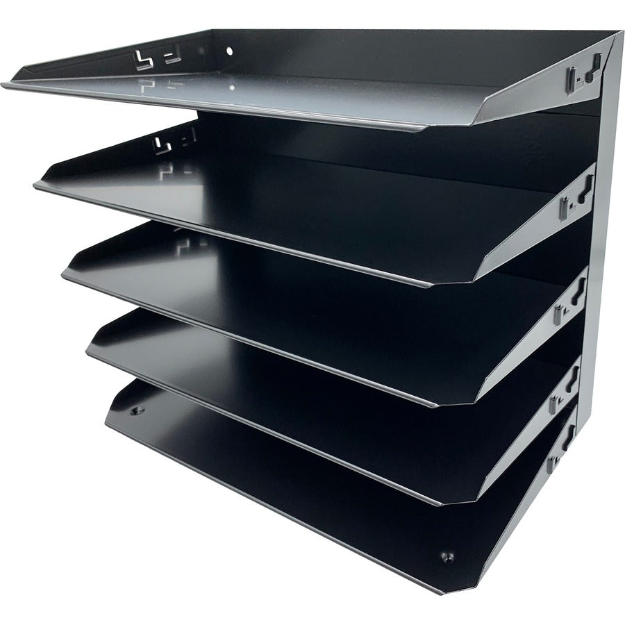 Huron Horizontal Slots Desk Organizer - 5 Compartment(s) - Horizontal - 15" Height x 15" Width x 8.75" Depth - Durable, Label Holder - Black - Steel - 1 Each