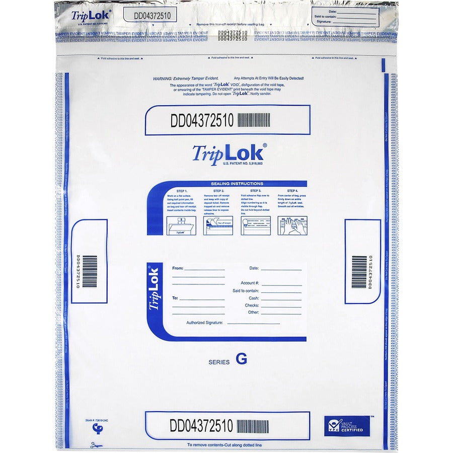 ControlTek TripLOK High-Performing Security Bags - 24" Length x 20" Width - Seal Closure - Clear - Polyethylene - Cash, Bill, Deposit - 50/Pack - 50 / Pack