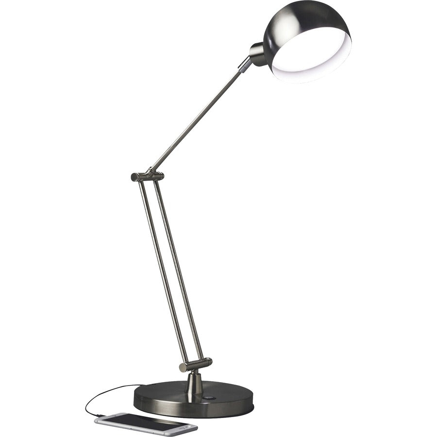 OttLite Wellness Series Refine LED Desk Lamp - 24" Height - LED Bulb - Brushed Nickel, Metal - USB Charging, Adjustable Brightness, Touch-activated, Adjustable Height, Adjustable Knob, Adjustable Angle, ClearSun LED - 400 lm Lumens - Nickel, Metal - De...