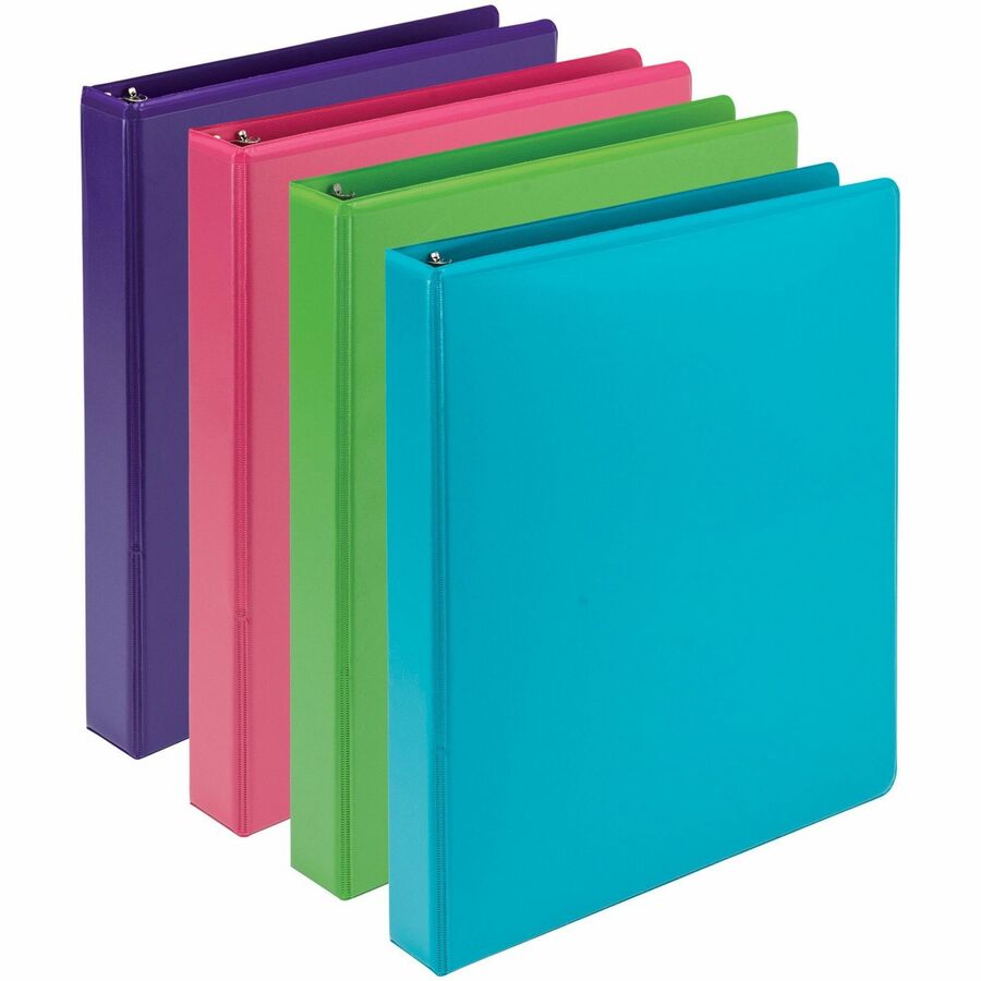Samsill Earthchoice Durable View Binder - 1" Binder Capacity - Letter - 8 1/2" x 11" Sheet Size - 200 Sheet Capacity - 3 Ring - Fastener: Round Ring - Pocket: 2, Internal - Chipboard - Assorted - Bio-based, Durable, Clear Overlay, Flexible - 4 / Pack