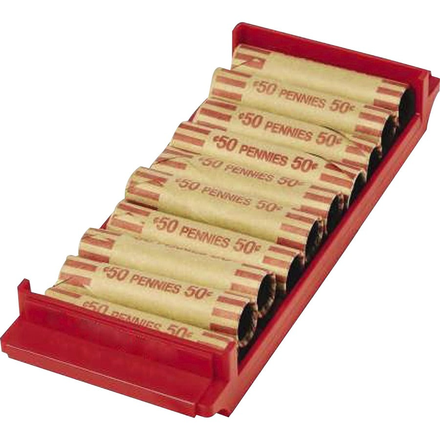 ControlTek Coin Trays for Pennies - Stackable - 10 Coin Compartment(s) - Red - Plastic - 4 / Pack