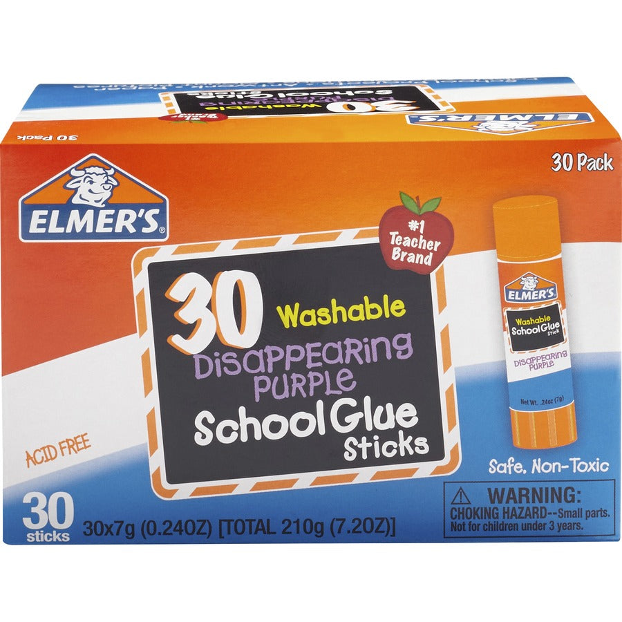 Elmer's Disappearing Purple School Glue Sticks - 0.24 fl oz - Purple - 30 / Box