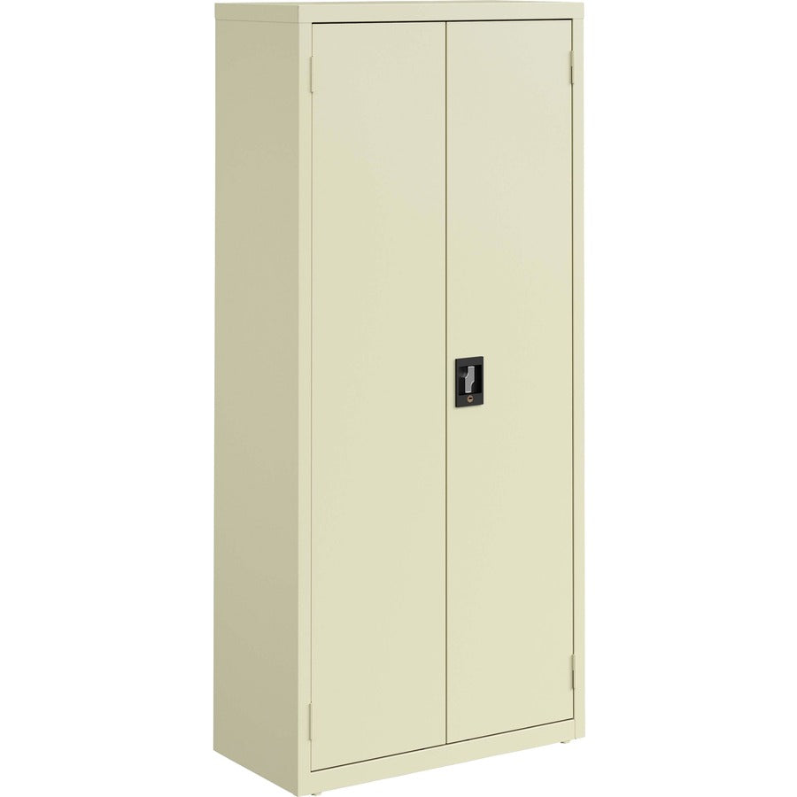 Lorell Fortress Series Slimline Storage Cabinet - 30" Width x 15" Depth x 66" Height - 4 x Shelf(ves) - 720 lb Load Capacity - Durable, Welded, Nonporous Surface, Recessed Handle, Removable Lock, Locking System - Putty - Baked Enamel - Steel - Recycled