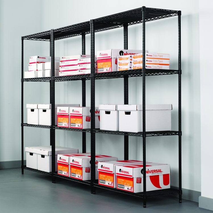 NSF Certified Industrial Four-Shelf Wire Shelving Kit, 36w x 24d x 72h, Black