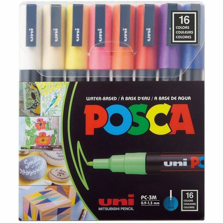 uniball™, Posca PC-3M Paint Markers - Multicolor Ink - Water Based, Pigment-based - 16 / Pack