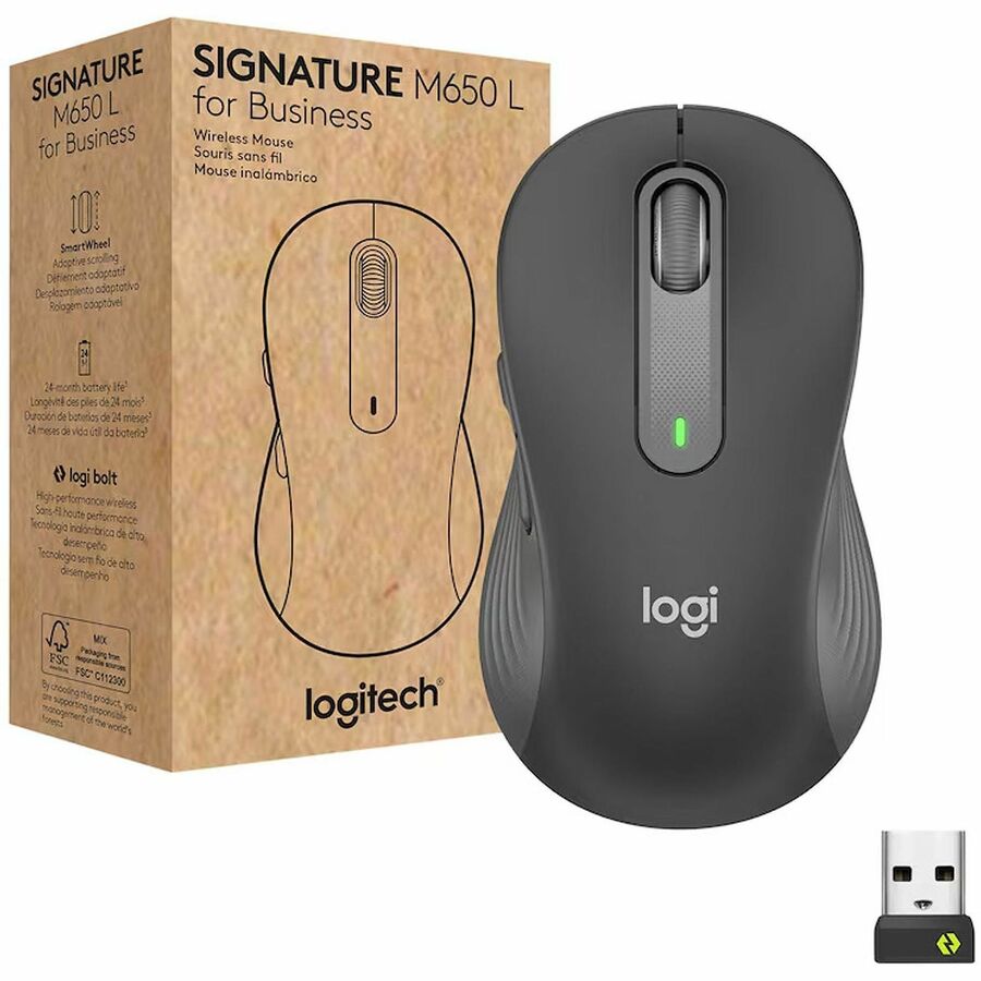 Logitech Signature M650 Mouse - Wireless - 33 ft - Bluetooth/Radio Frequency - Graphite - USB - 4000 dpi - Scroll Wheel - 5 Button(s) - Medium Hand/Palm Size - Right-handed - 1 x AA Battery Supported - 2 Year Battery Run Time - 1 Each