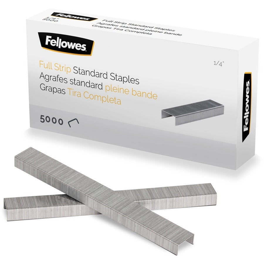 Fellowes �" Full Strip of Staples 5000pk - 1/4" - for Paper - Silver - 1 Each