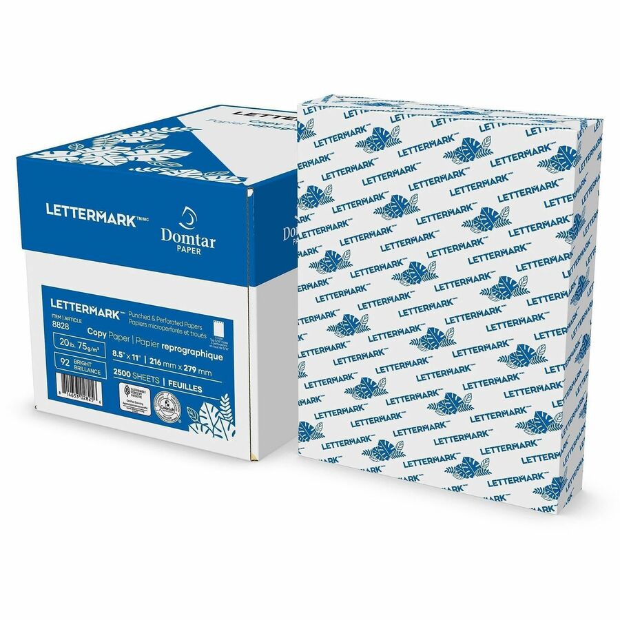 Lettermark Copy & Multipurpose Paper - 5-Hole Punched - 92 Brightness - Letter - 8 1/2" x 11" - 20 lb Basis Weight - 75 g/m², Grammage - Sustainable Forestry Initiative (SFI) - Acid-free, ColorLok Technology - Black - 2500 Sheets