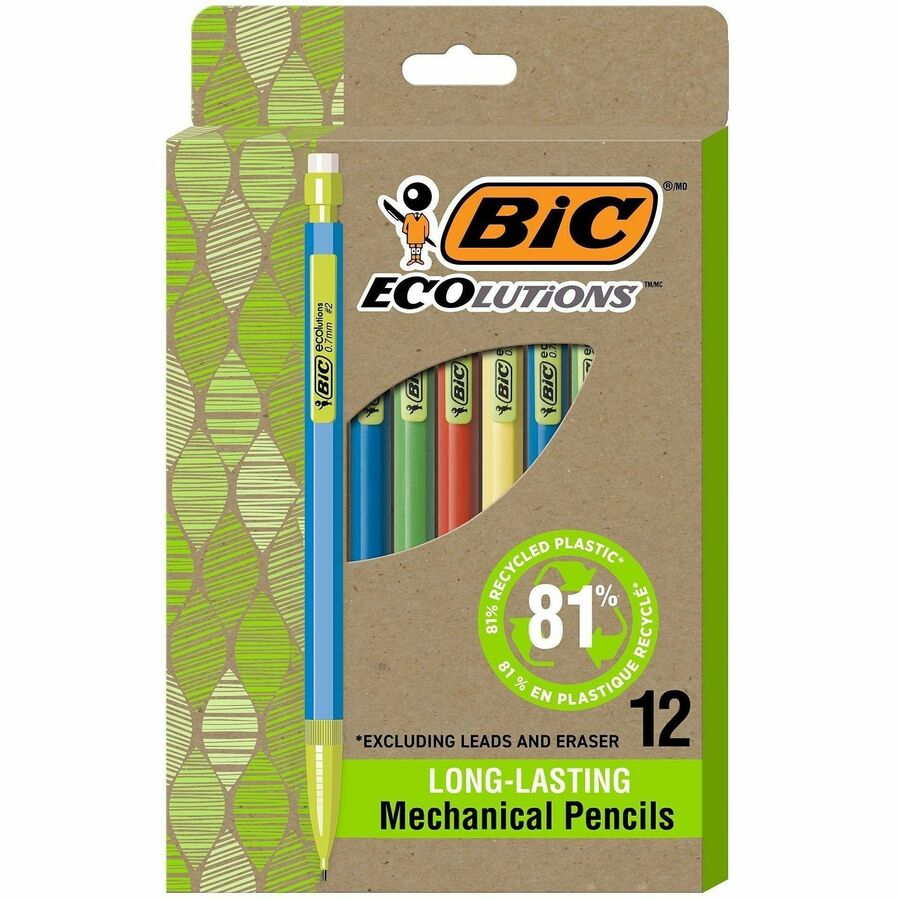 BIC Ecolutions Xtra Life Mechanical Pencil - 0.7 mm Black Lead - #2, HB - Medium Point - Assorted Barrel - 12 / Dozen