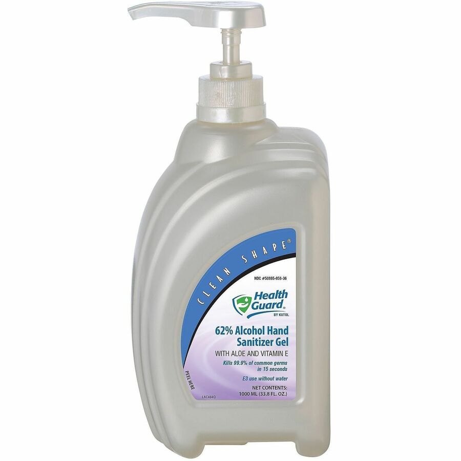 Health Guard Hand Sanitizer Gel - Alcohol Scent - 1.06 quart - Pump Bottle Dispenser - Kill Germs - Hand, Multipurpose - Moisturizing - Bio-based, Dye-free, Fragrance-free, Fast Acting, No Rinse, Waterless - 8 / Carton