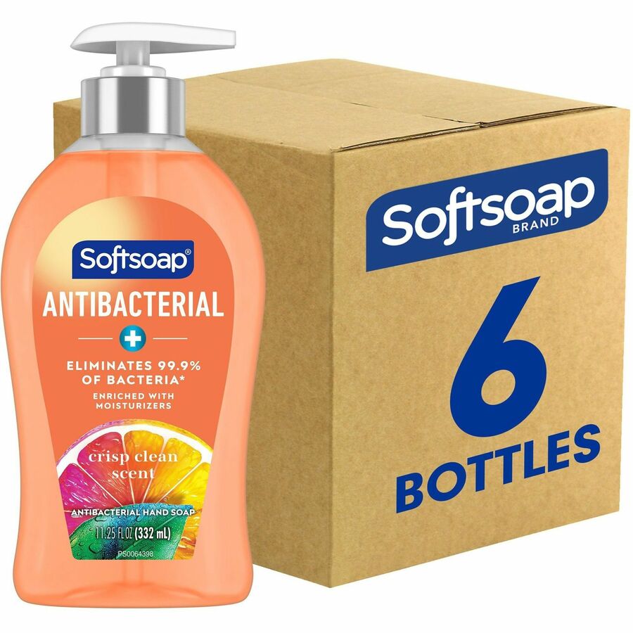 Softsoap Antibacterial Soap Pump - Crisp Clean Scent - 11.25 fl oz - Pump Bottle Dispenser - Bacteria Remover - Hand, Skin, Kitchen, Bathroom - Moisturizing - Antibacterial - Orange - Refillable, Recyclable, Paraben-free, Phthalate-free, pH Balanced, B...