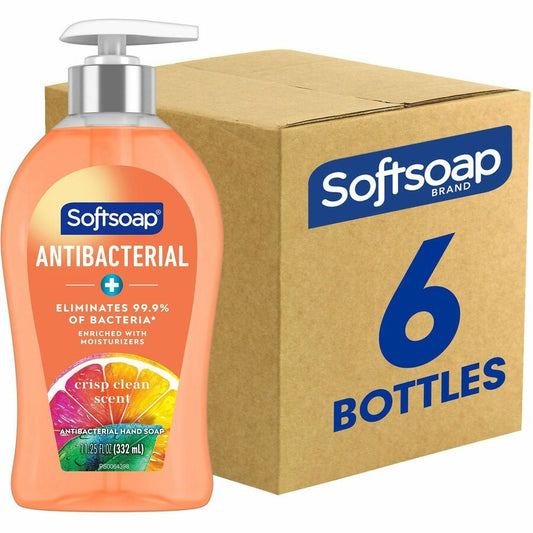 Softsoap Antibacterial Soap Pump - Crisp Clean Scent - 11.25 fl oz - Pump Bottle Dispenser - Bacteria Remover - Hand, Skin, Kitchen, Bathroom - Moisturizing - Antibacterial - Orange - Refillable, Recyclable, Paraben-free, Phthalate-free, pH Balanced, B...