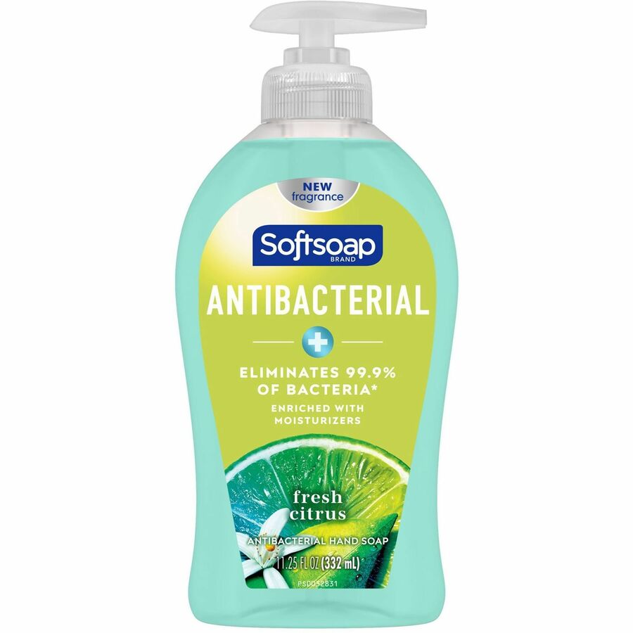 Softsoap Antibacterial Soap Pump - Fresh Citrus Scent - 11.25 fl oz - Pump Bottle Dispenser - Bacteria Remover - Hand, Skin, Kitchen, Bathroom - Moisturizing - Antibacterial - Green - Refillable, Paraben-free, Phthalate-free, pH Balanced, Biodegradable...