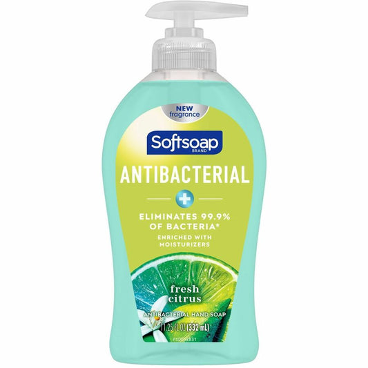 Softsoap Antibacterial Soap Pump - Fresh Citrus Scent - 11.25 fl oz - Pump Bottle Dispenser - Bacteria Remover - Hand, Skin, Kitchen, Bathroom - Moisturizing - Antibacterial - Green - Refillable, Paraben-free, Phthalate-free, pH Balanced, Biodegradable...