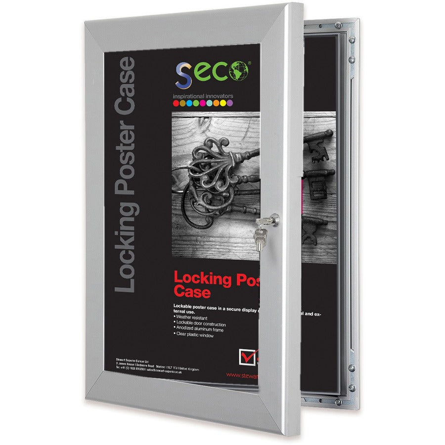 Seco Locking Poster Case - 18" x 24" Frame Size - Rectangle - Portrait, Landscape - Anodized - Weather Proof, Shatter Proof, Lockable, Rust Proof, Water Proof - Aluminum, Plastic, Polycarbonate - Silver - 1 Each