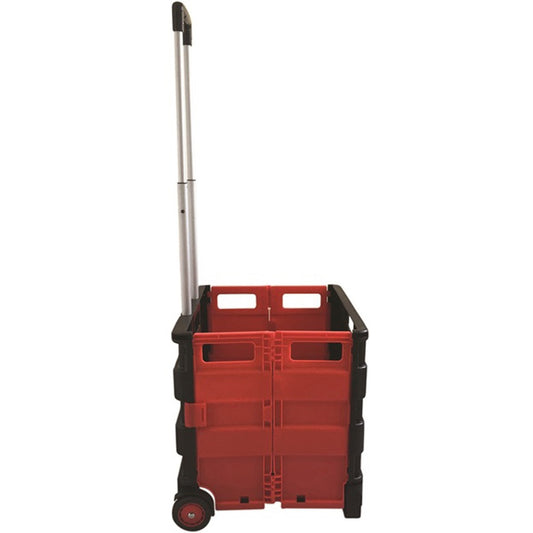 Seco Folding Shopping/Utility Cart - Telescopic Handle - 77 lb Load Capacity - Plastic - 14.90" Length x 16.50" Width x 15.90" Height - Black, Red - 1 Each
