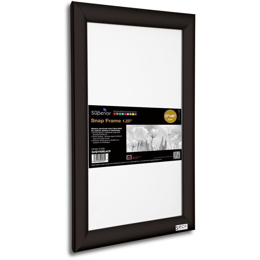 Seco Classic Snap Frame - 27" x 40" Frame Size - Rectangle - Black - Aluminum - Black - 1 Each