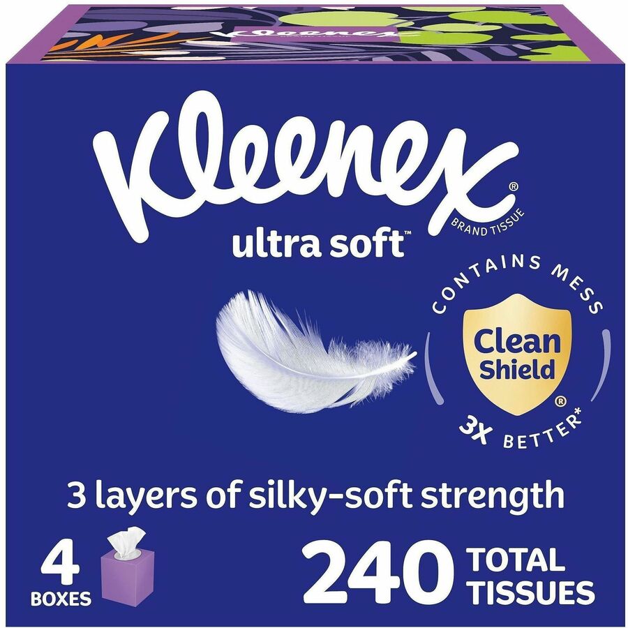 Kleenex Ultra Soft Tissues - 3 Ply - WhiteBox - 60/Box - 4 / Pack