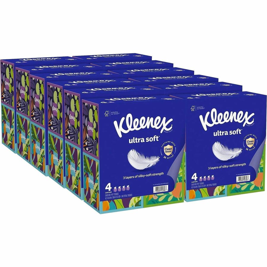 Kleenex Ultra Soft Tissues - 3 Ply - WhiteBox - 60/Box - 12 / Carton