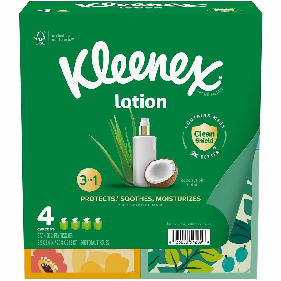 Kleenex Soothing Lotion Tissues - 3 Ply - WhiteBox - 60/Box - 8 / Carton
