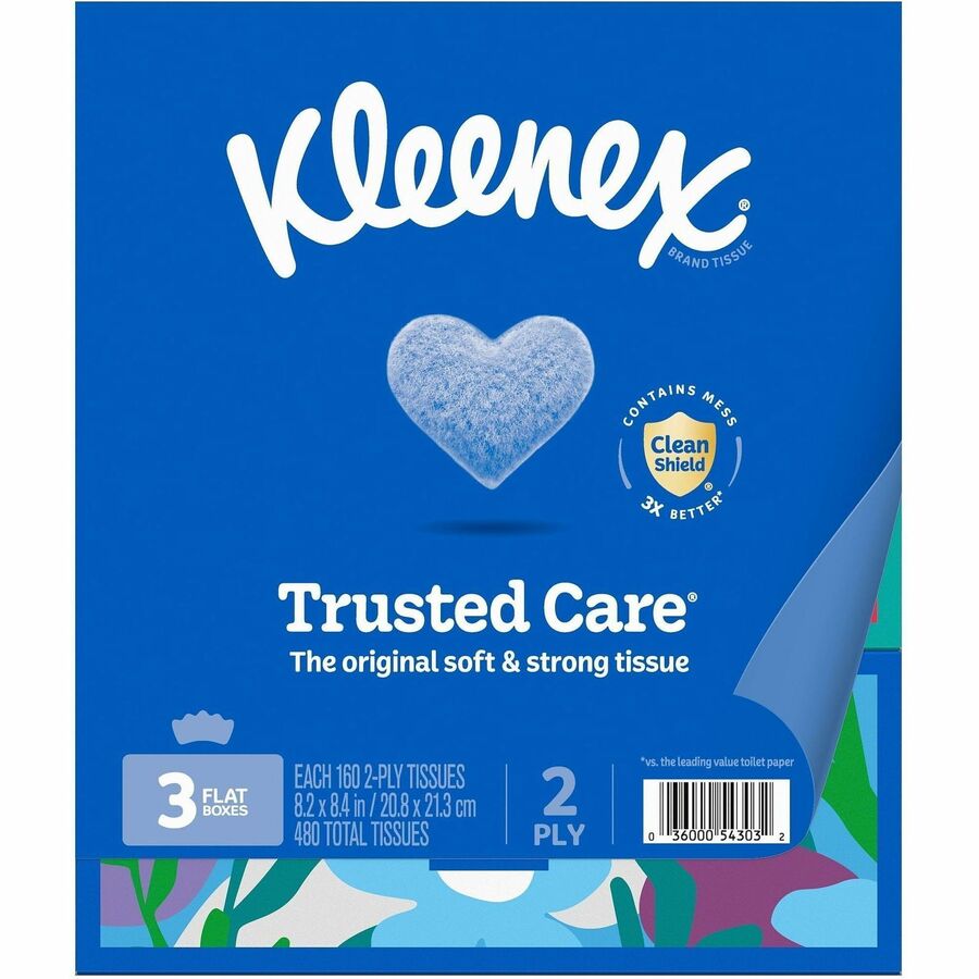 Kleenex trusted care Tissues - 2 Ply - 8.40" Width x 8.50" Length - White - 160/Box - 3 / Pack