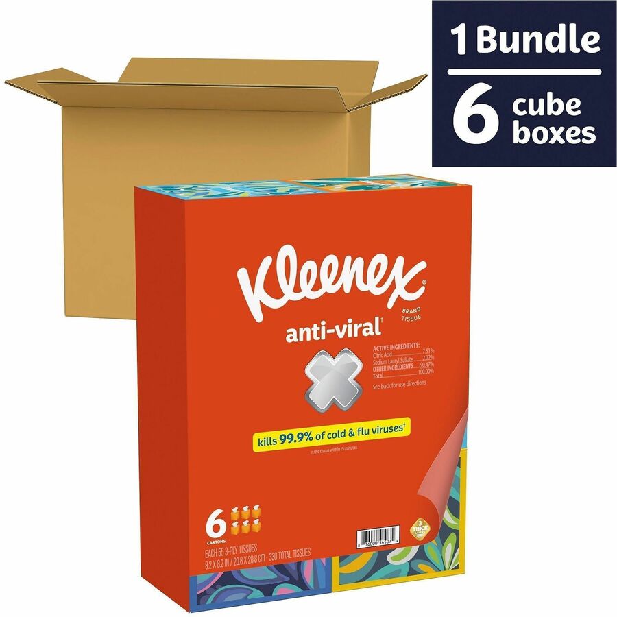 Kleenex Anti-viral Facial Tissue - 3 Ply - WhiteBox - 55/Box - 12 / Carton