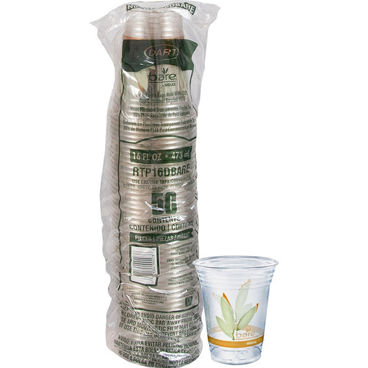 Solo Bare Eco-Forward 16 oz Cold Cups - 16 fl oz - Clear - Paper - Cold Drink, Iced Coffee, Beer, Smoothie, Beverage - Recycled - 50 / Pack